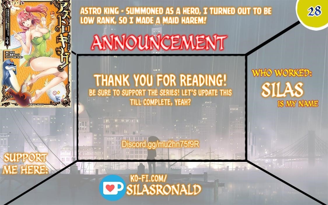 Astro King – Summoned as a Hero, I Turned Out to Be Low Rank, so I Made a Maid Harem! Chapter 28 - Page 1
