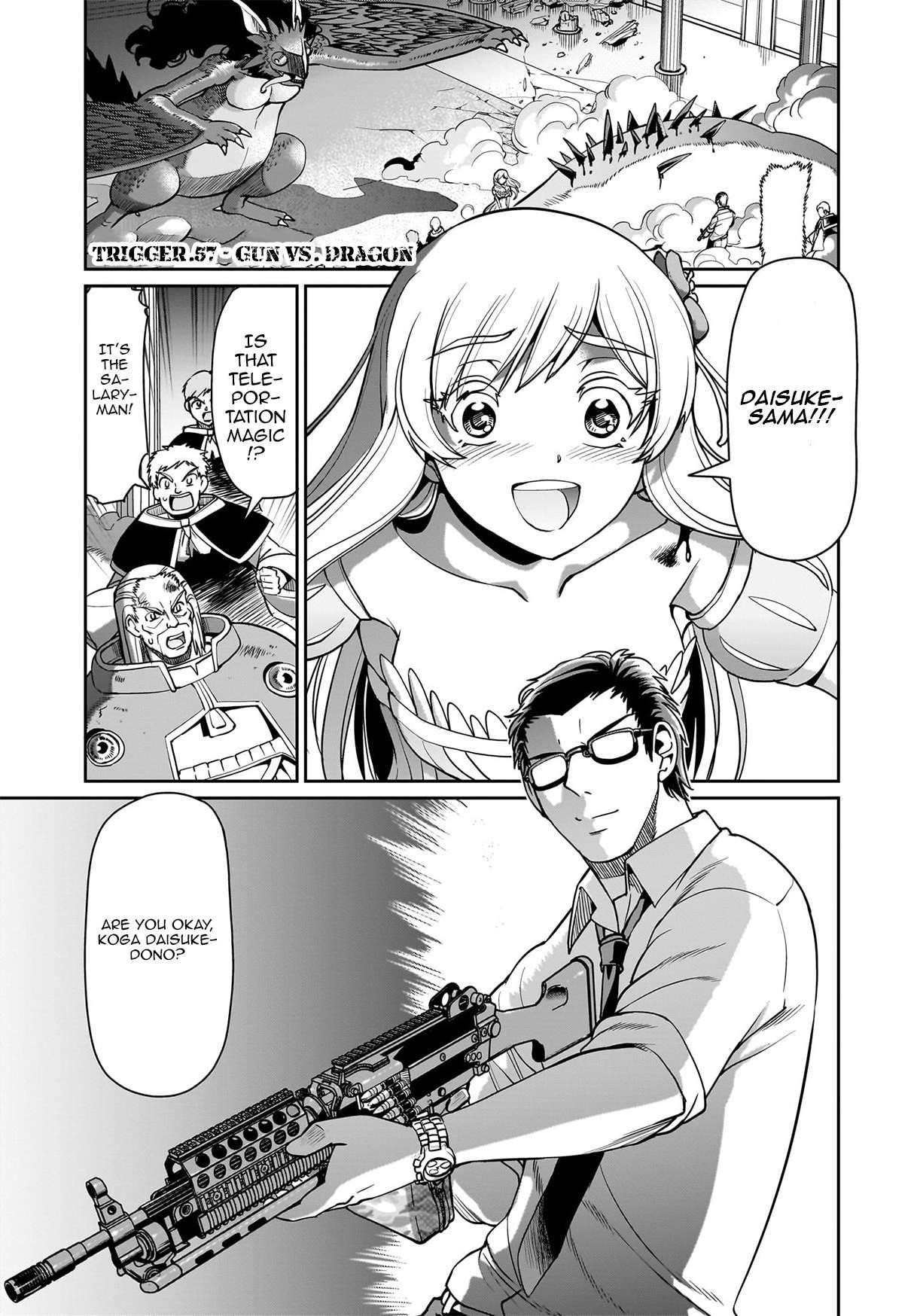 The gunner’s life of a middle-aged man summoned to another world and armed with a rifle: an airsoft addicted salaryman returns to the alternative world after work Chapter 57 - Page 1