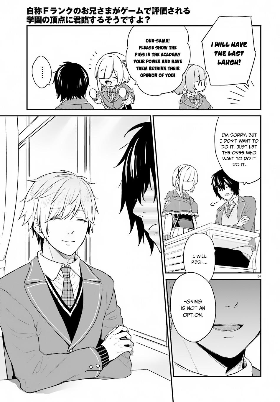 Dear Self-styled F rank bro’ says, he’s gonna rule a game-oriented school. Chapter 14 - Page 8