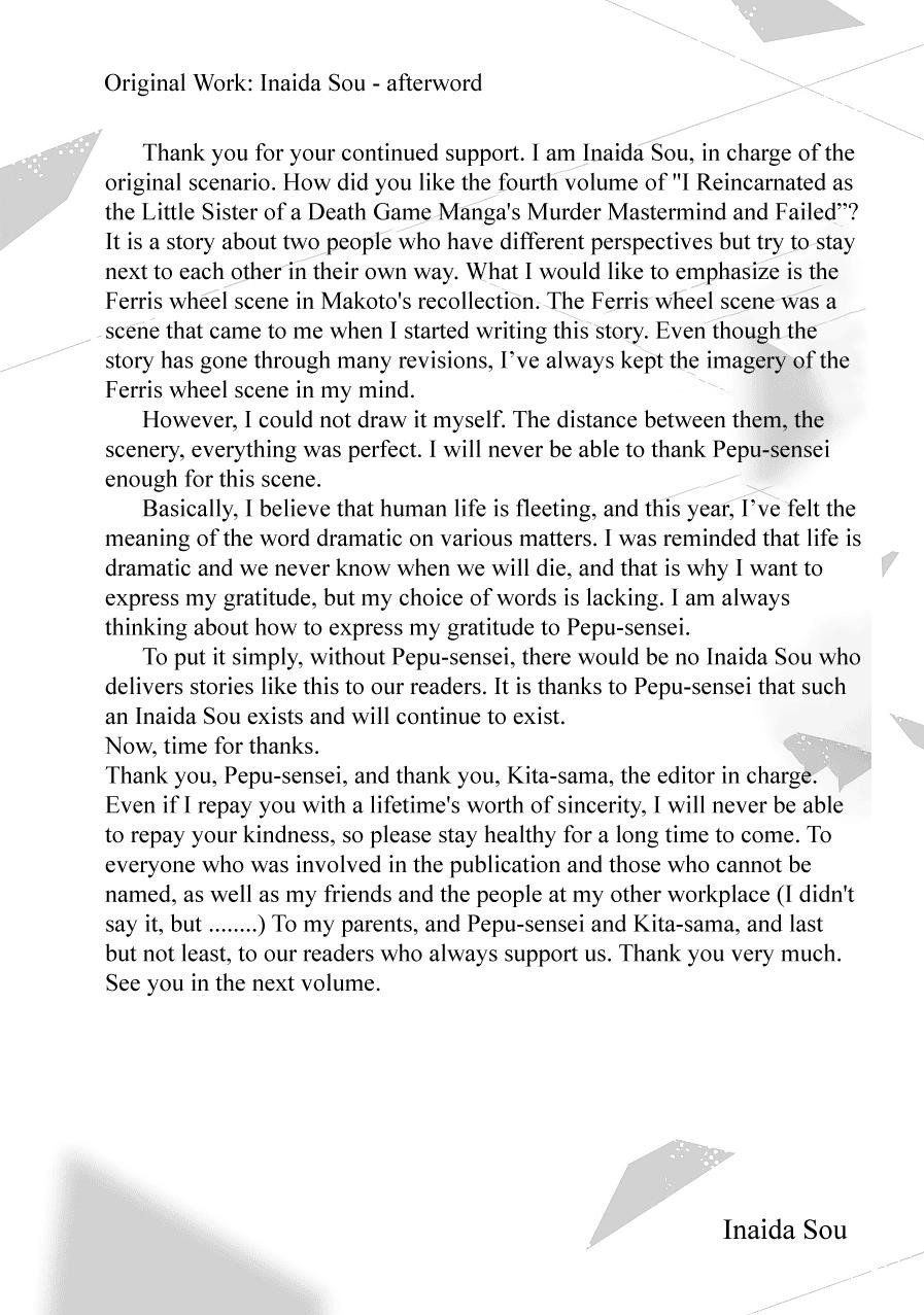 I Reincarnated as the Little Sister of a Death Game Manga’s Murder Mastermind and Failed Chapter 17 - Page 28